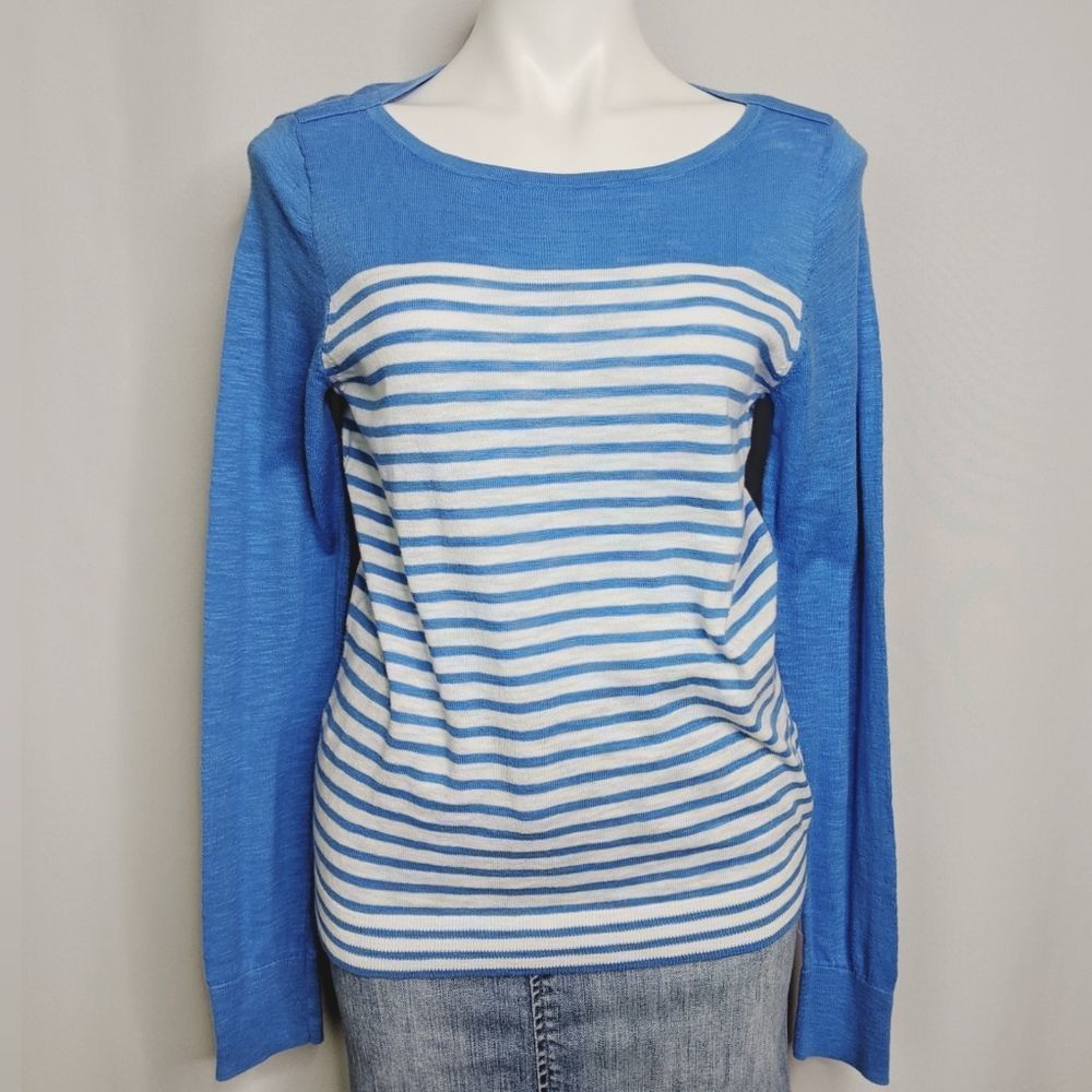 J Crew Blue White Striped Long Sleeve T Shirt Sz M